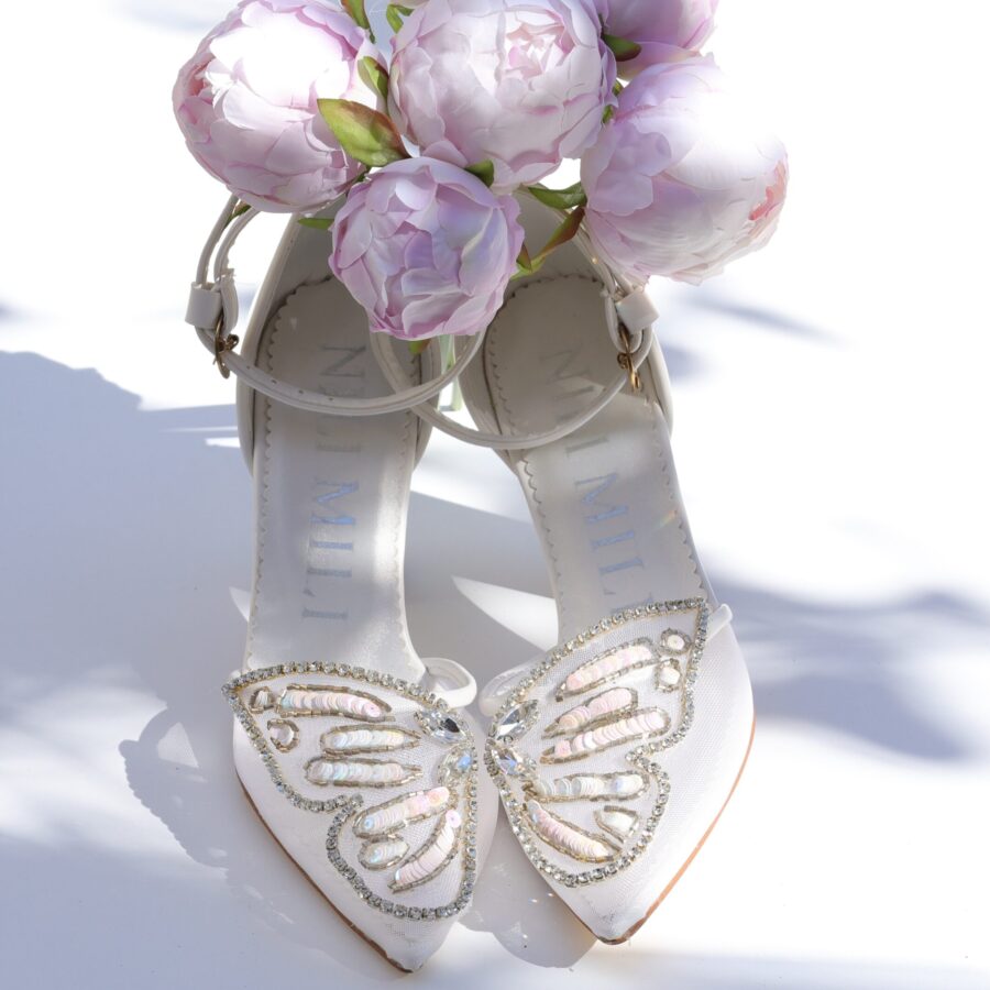 Kelebek Taşlı Boncuklu Gelin Ayakkabısı