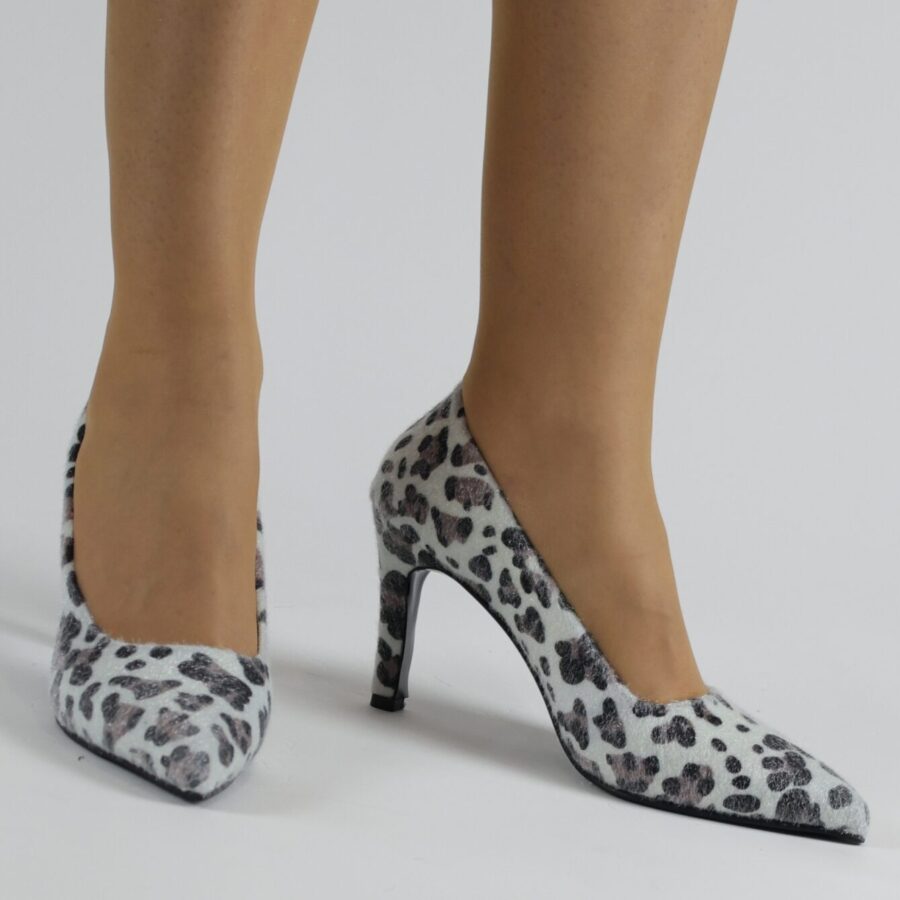 Leopar desenli Tüylü Kumaş Abiye Topuklu Stiletto