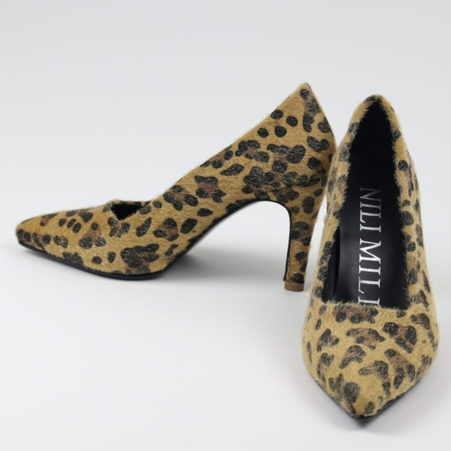 Leopar desenli Tüylü Kumaş Abiye Topuklu Stiletto
