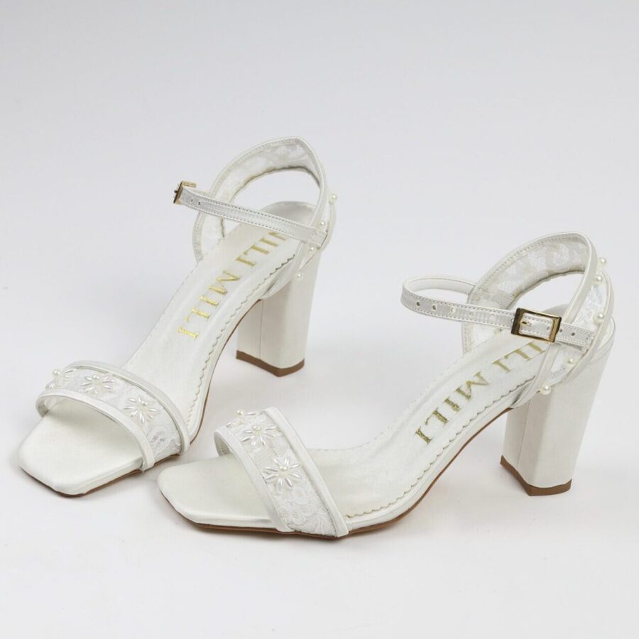 Özel Taşlı Beyaz Abiye Topuklu Sandalet