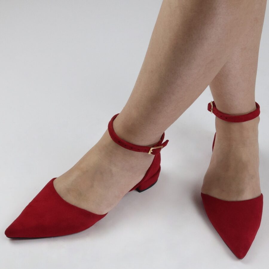 Kırmızı Süet 2 cm Topuklu Ayakkabı