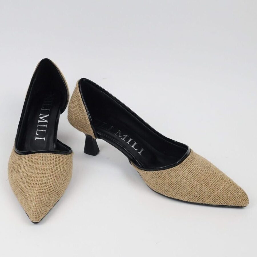 Yan hasır İtaly stiletto Abiye İnce Kısa Topuklu Ayakkabı