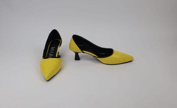 Sarı Yan açık Şeritli Noktalı Desenli Abiye Stiletto Topuklu ayakkabı