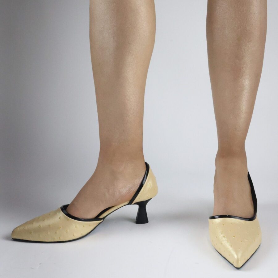 Nokta Desenli Krem Yan Açık 5 cm Topuk