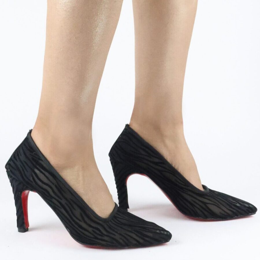 Zarif Şık Tül Çiçekli Dantelli Güpür Zebra Gelin Düğün Abiye Topuklu Davet Ayakkabısı